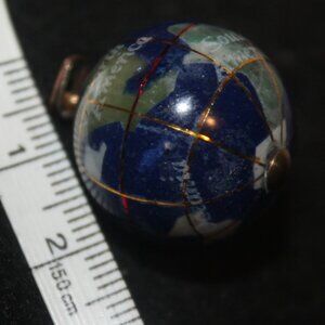 Vintage 14k Gold Lapis Atlas Globe Earth Semi Precious Stone Pendant